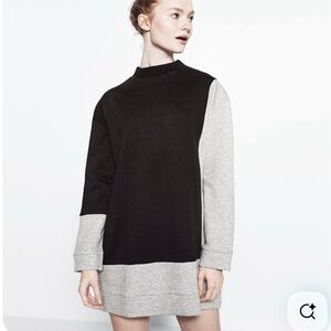 Zara Trafaluc Like New Sweatshirt Mini Dress in Colorblock Black and Grey Small